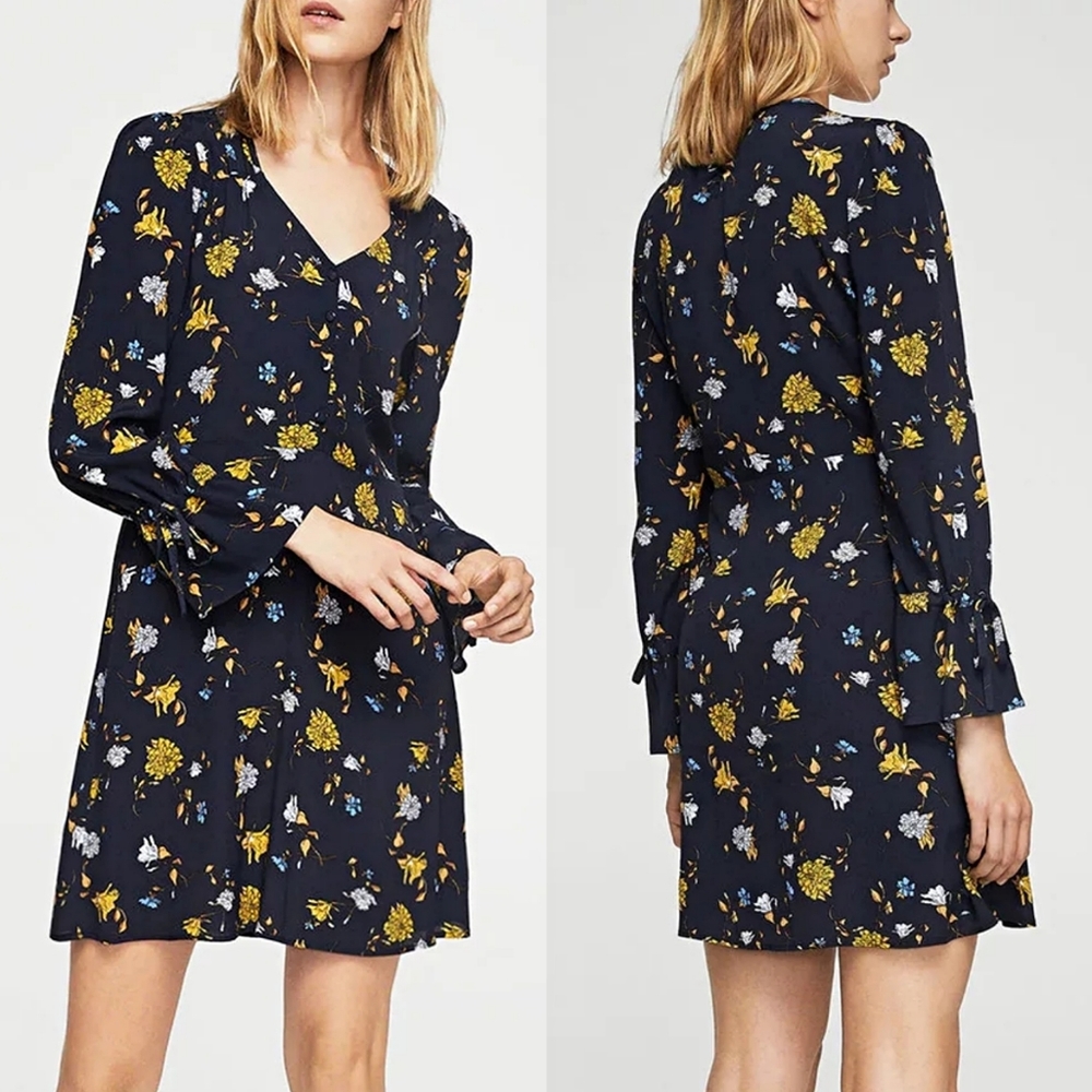 Mango Floral Long sleeve Dress